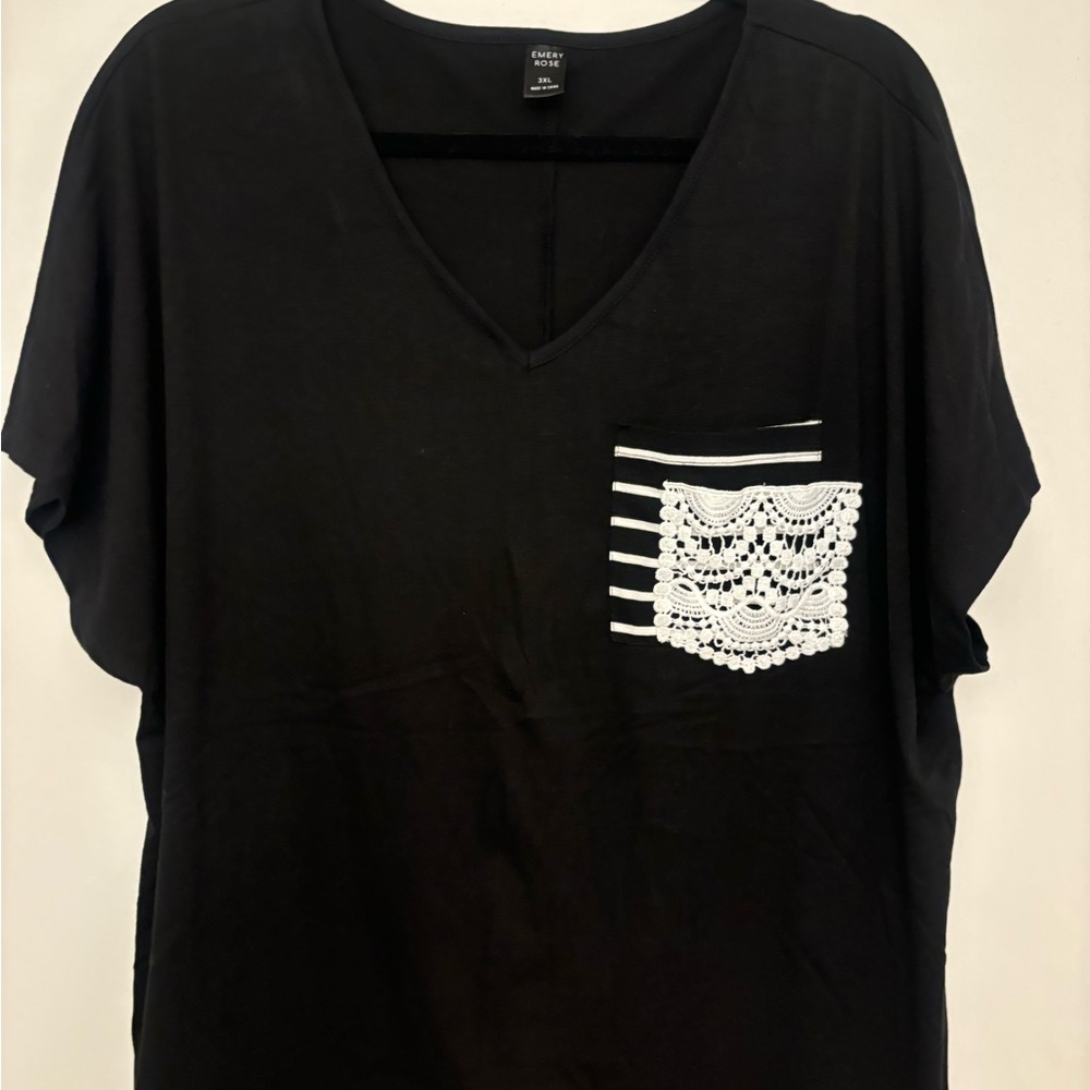 Black Top with Lace Pocket